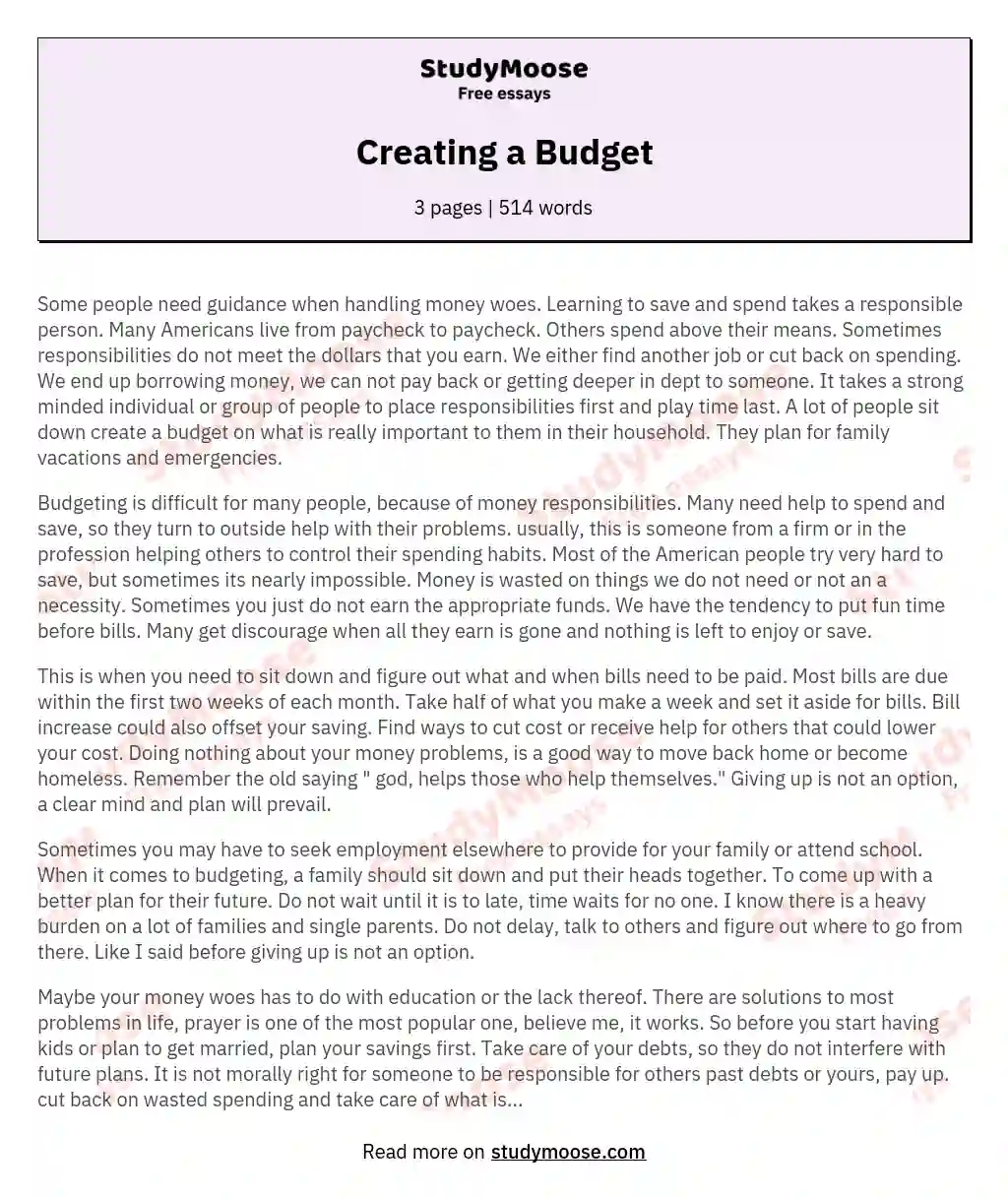 creating a budget essay