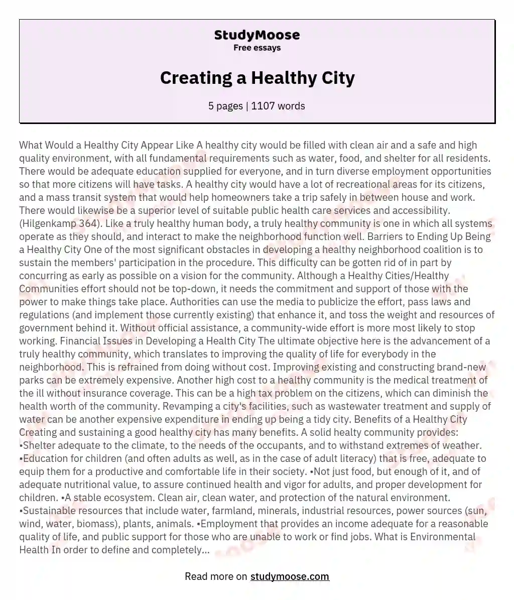 Creating a Healthy City