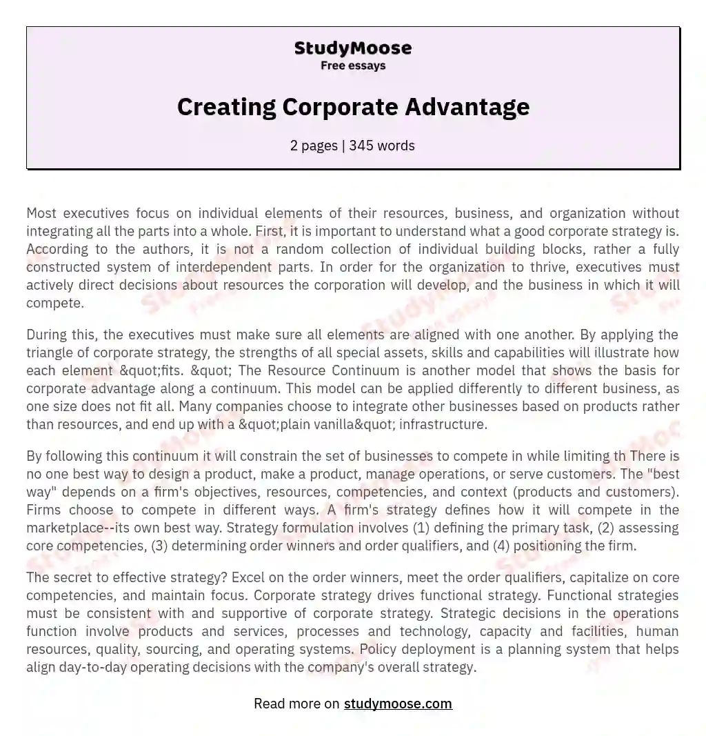 Creating Corporate Advantage essay