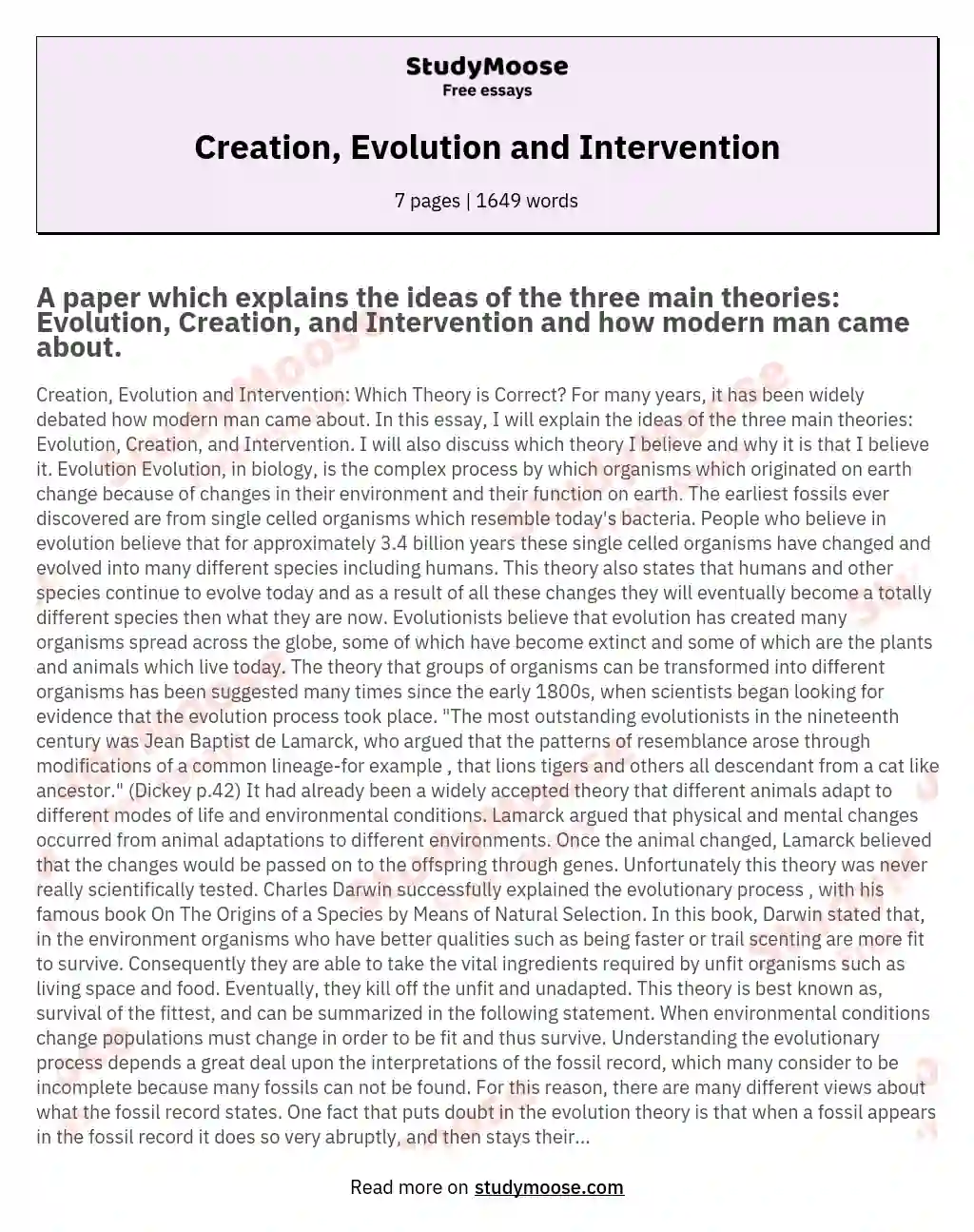 Creation, Evolution and Intervention