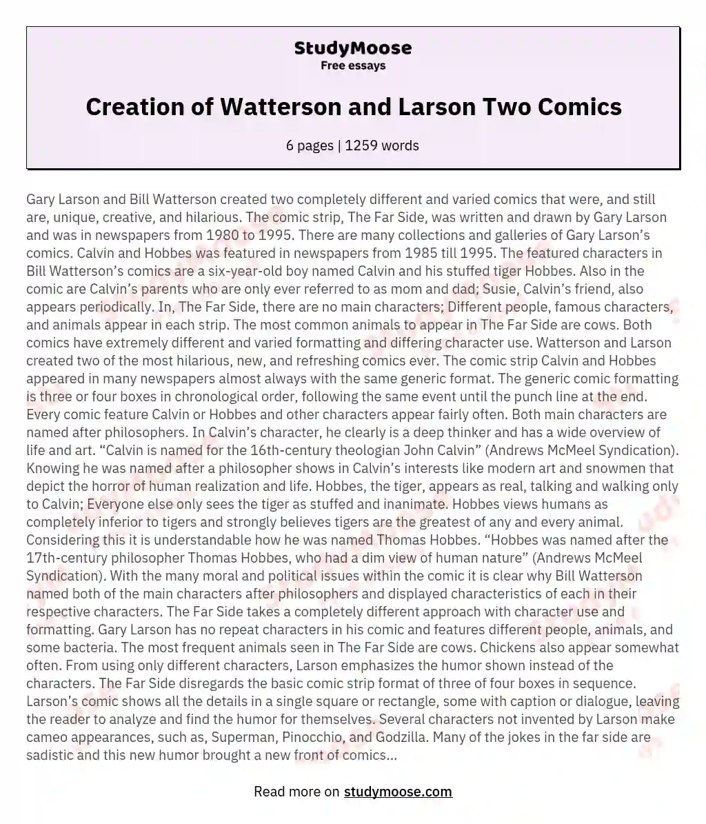 Creation of Watterson and Larson Two Comics essay
