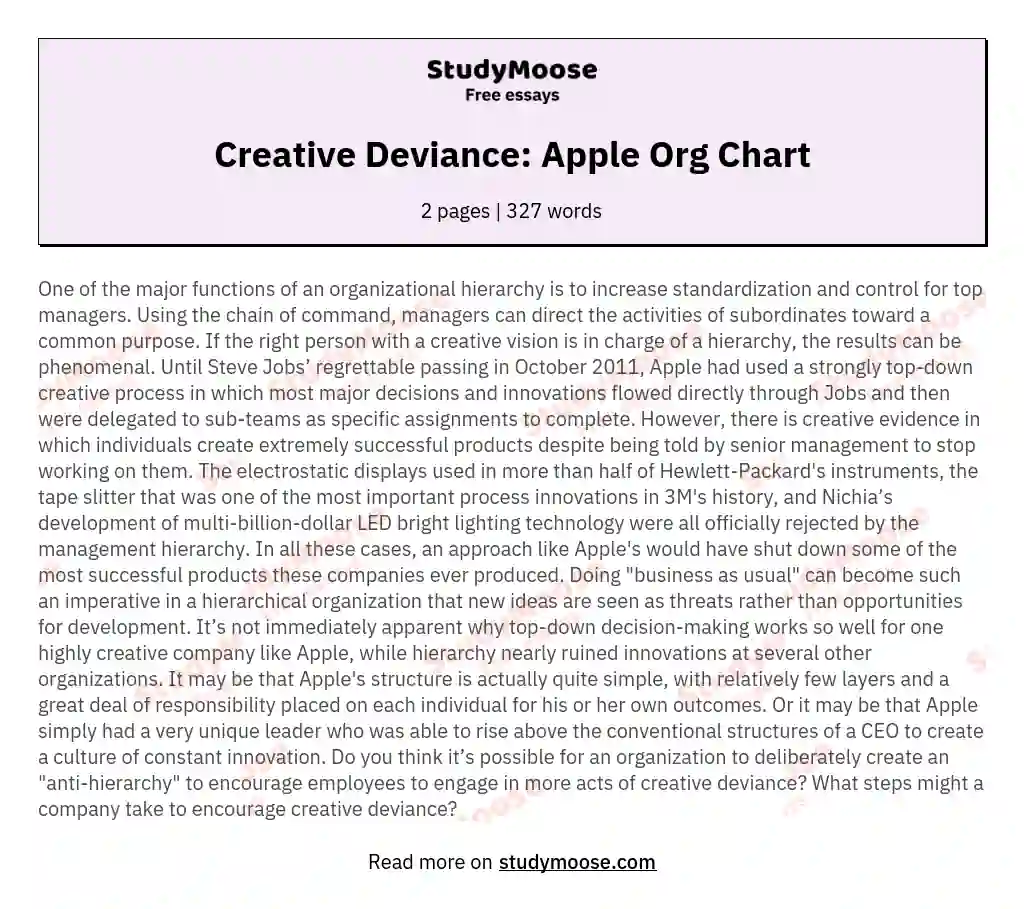 Creative Deviance: Apple Org Chart essay