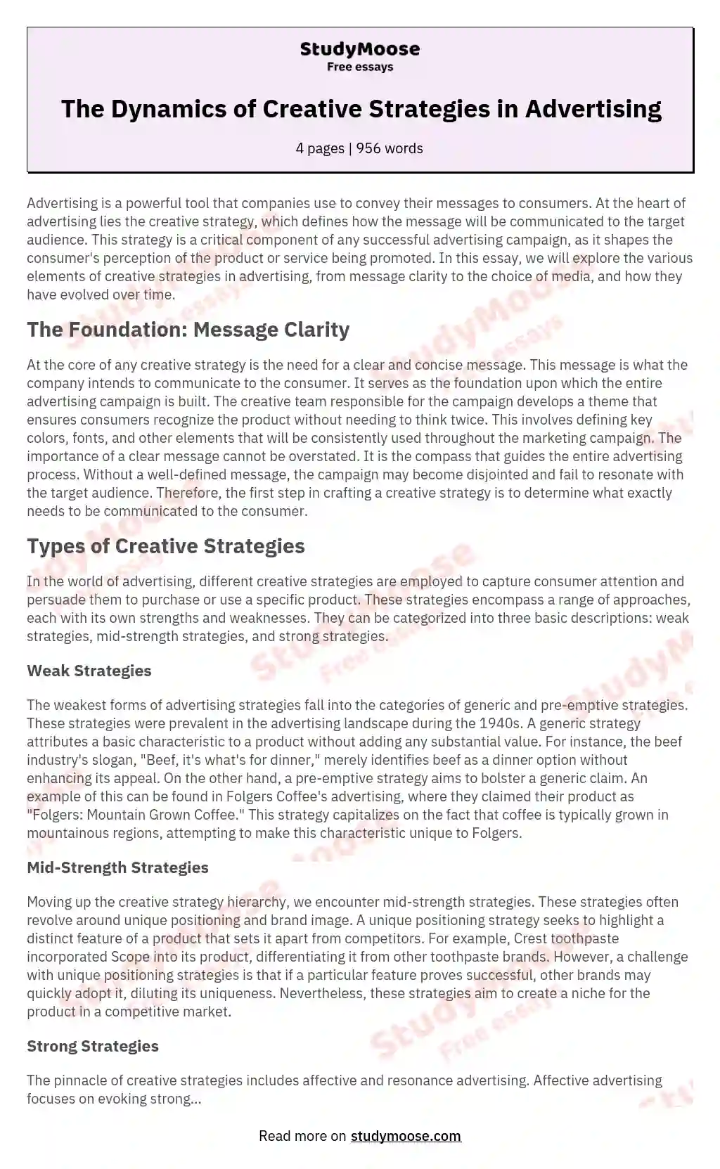 The Dynamics of Creative Strategies in Advertising essay