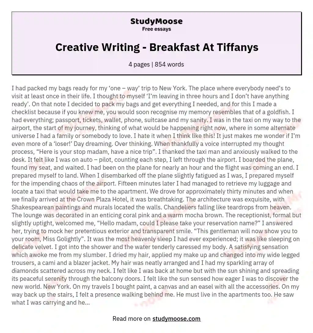 Creative Writing - Breakfast At Tiffanys essay