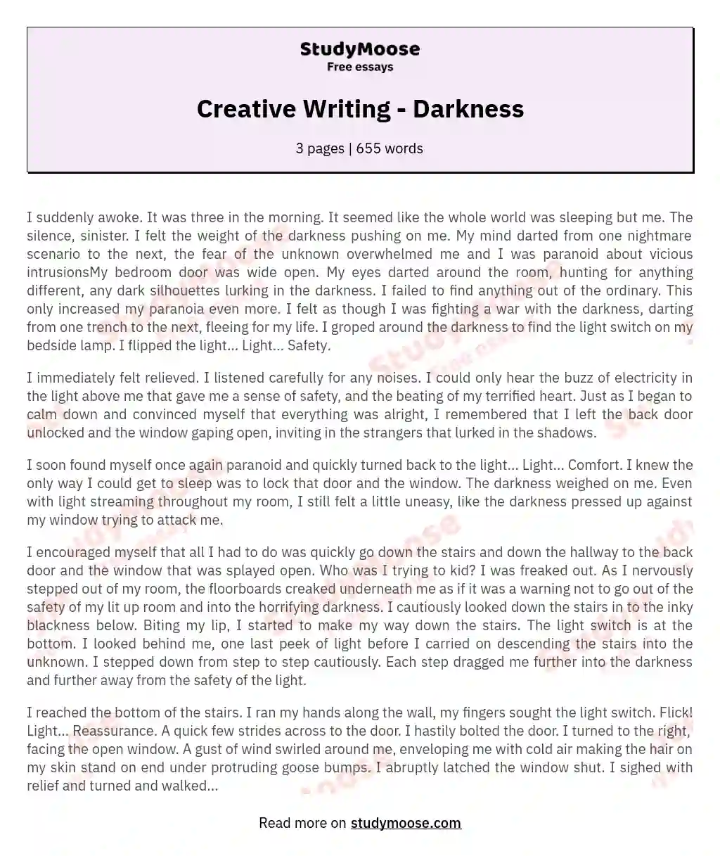 essay on fear of darkness