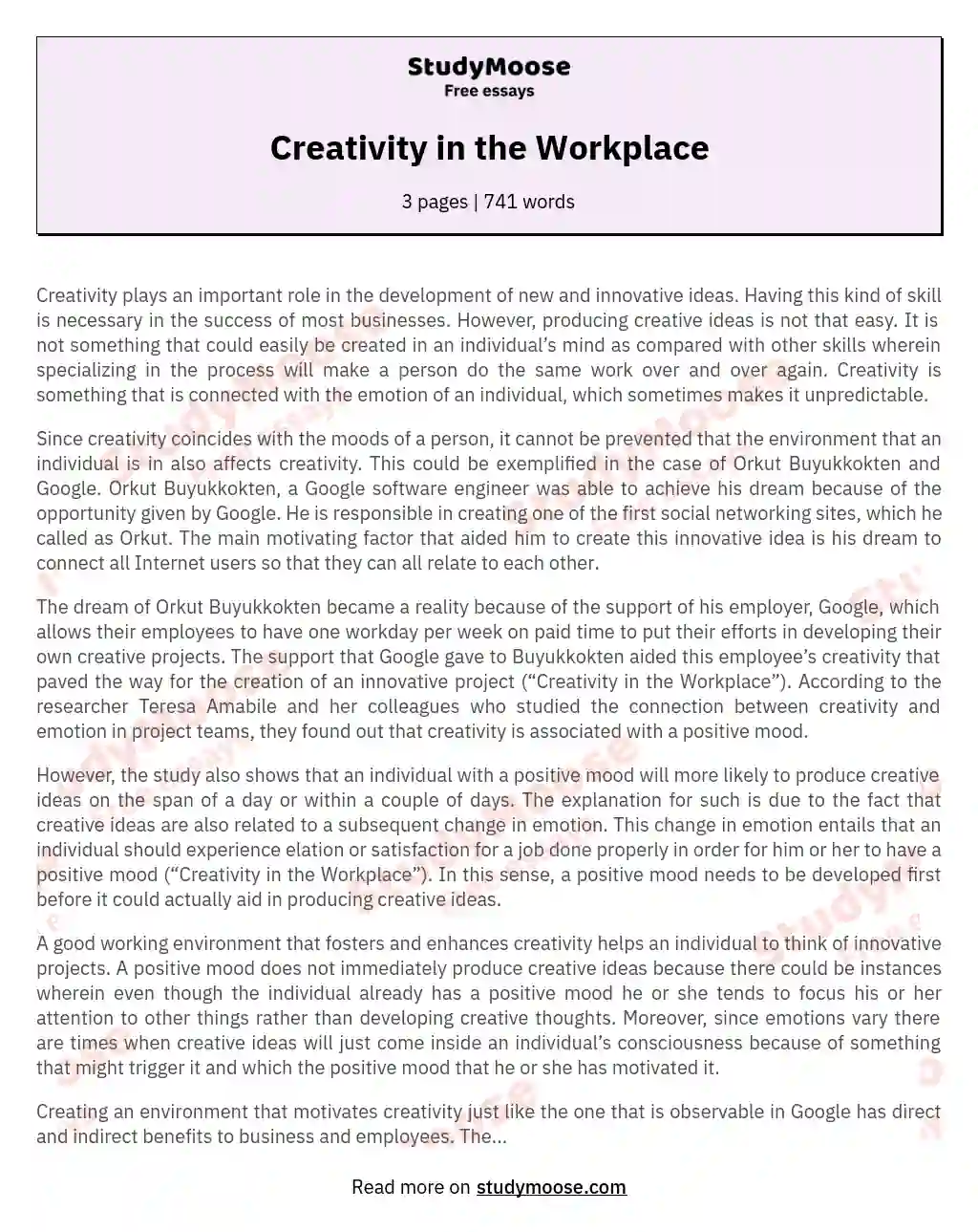 Creativity in the Workplace