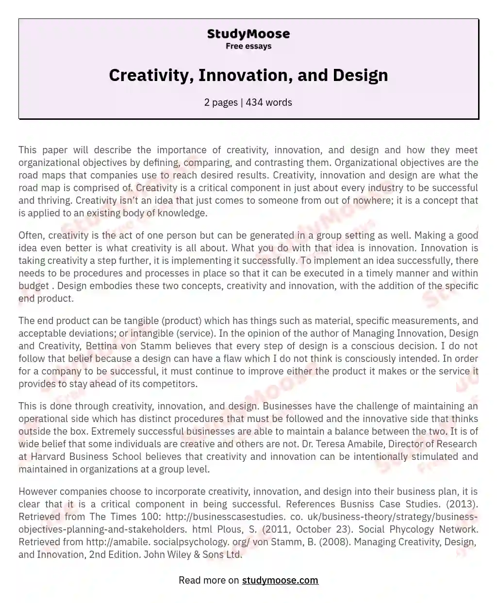 Creativity, Innovation, and Design essay