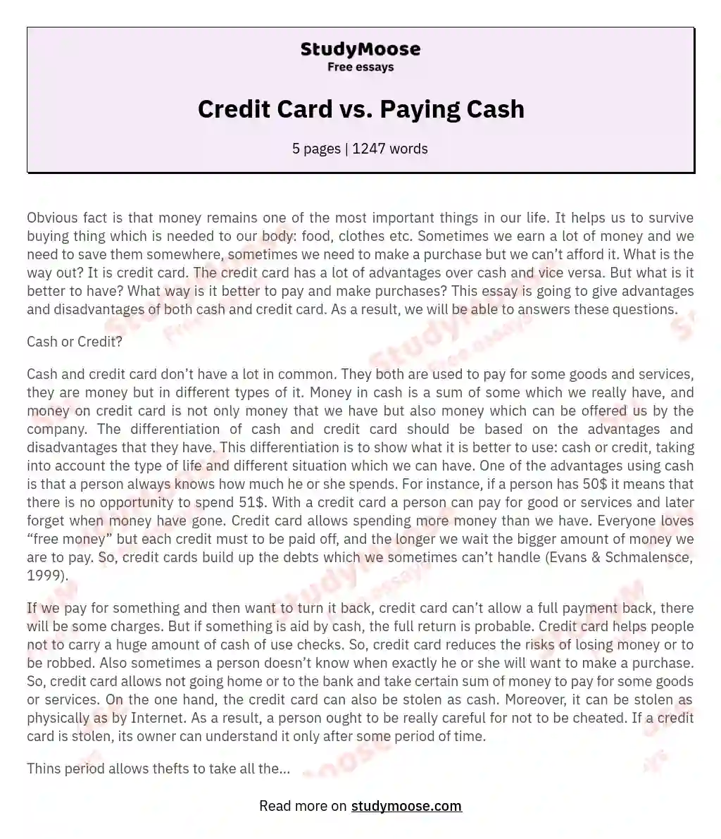 Credit Card vs. Paying Cash essay