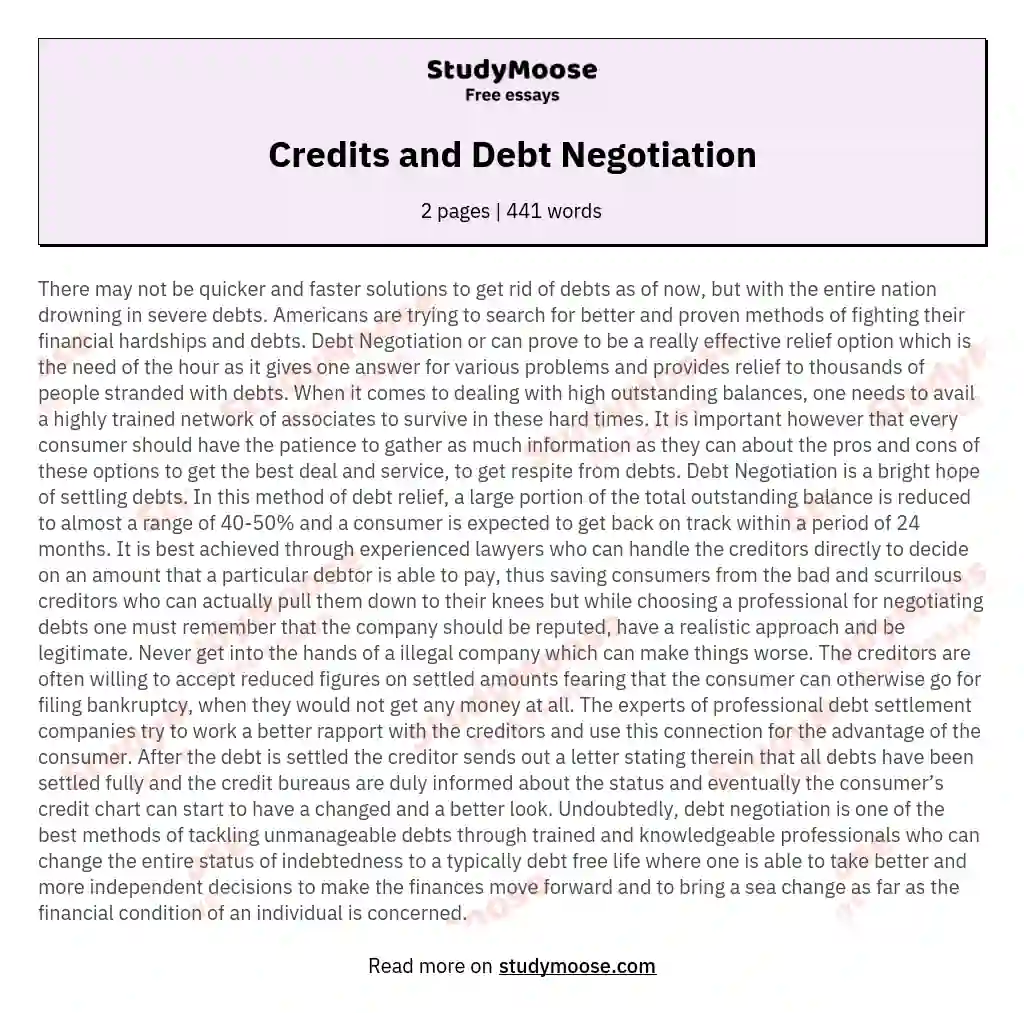 Credits and Debt Negotiation essay