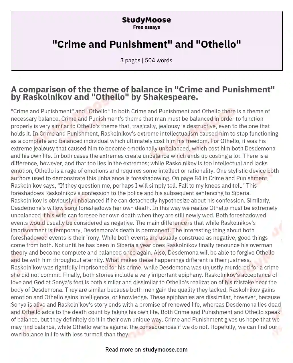 "Crime and Punishment" and "Othello"