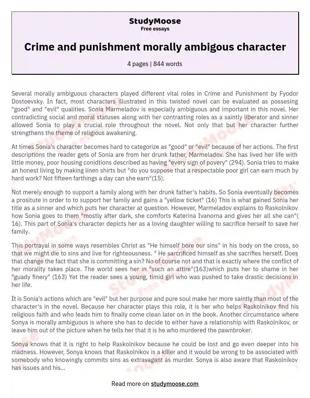 Crime and punishment morally ambigous character