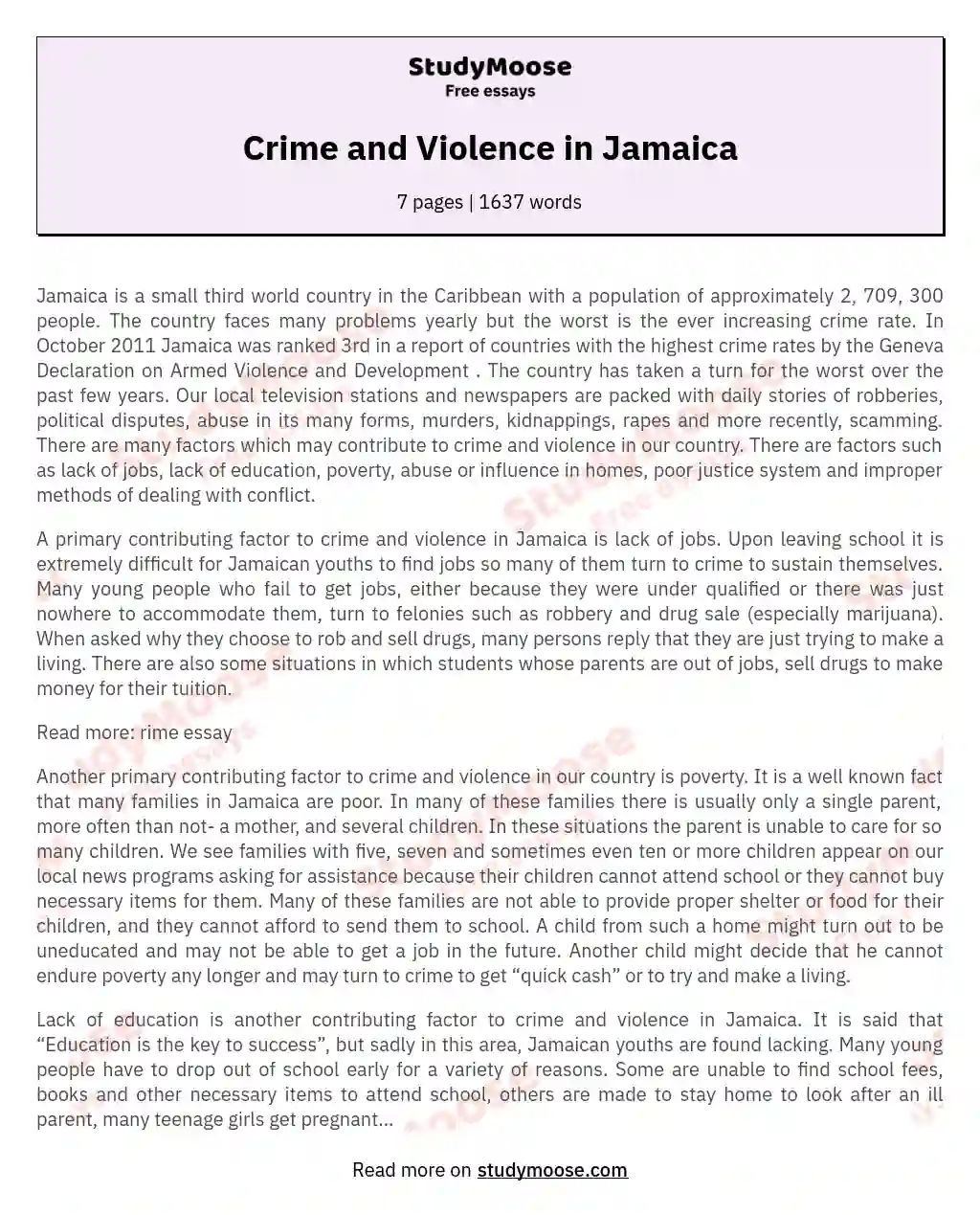 Crime and Violence in Jamaica essay
