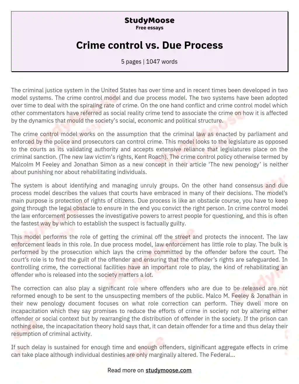 Crime control vs. Due Process essay