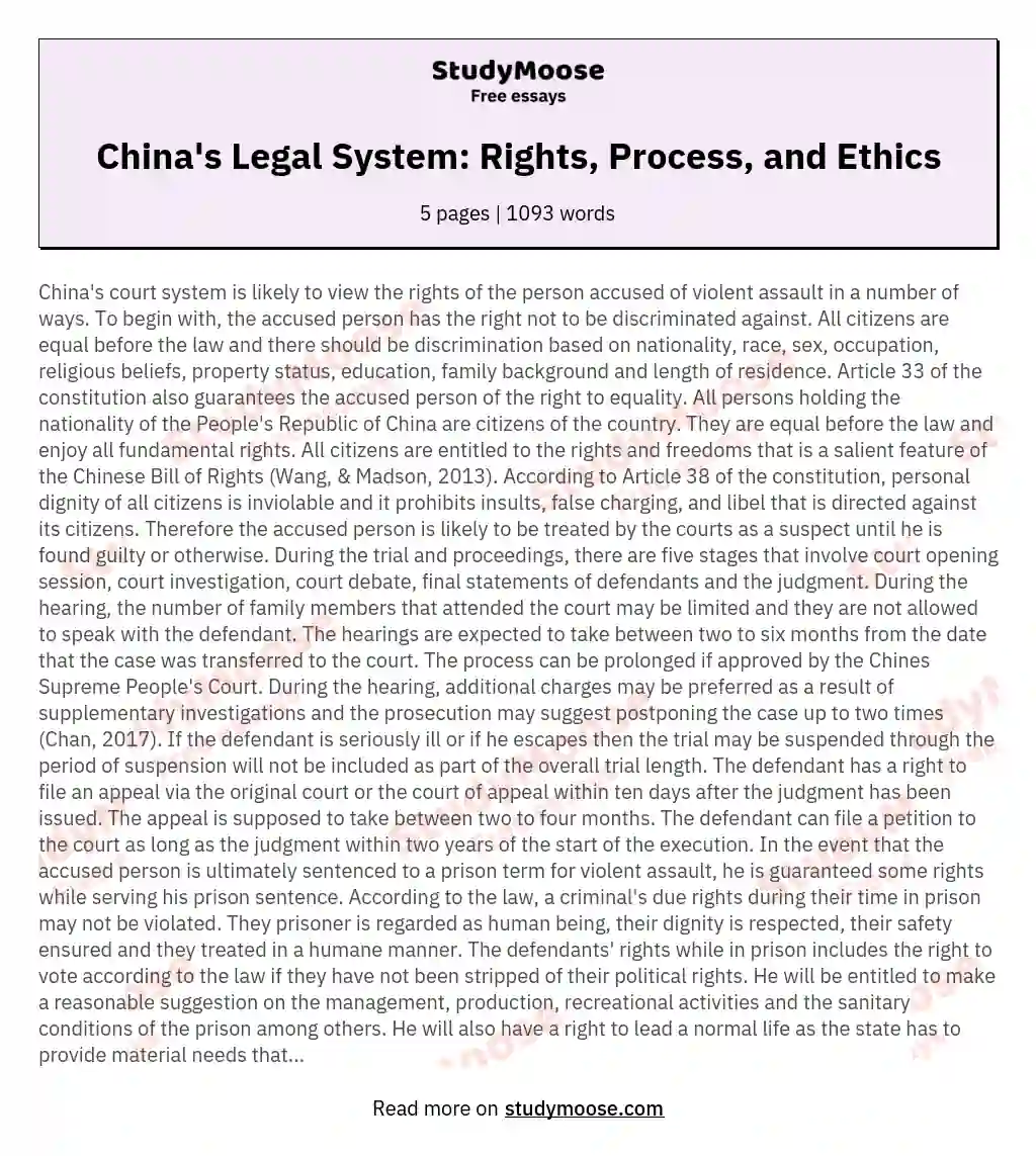 China's Legal System: Rights, Process, and Ethics essay