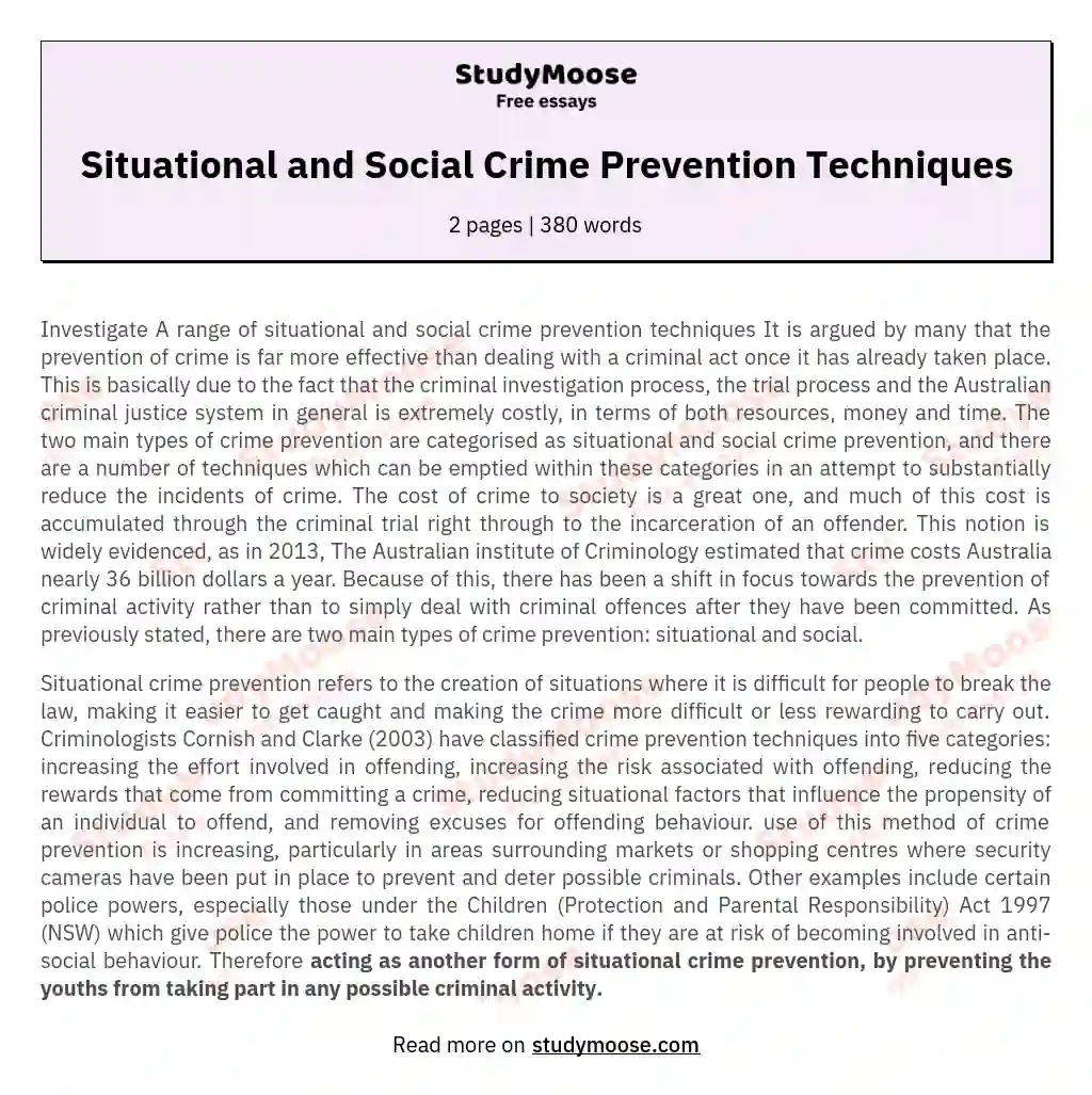 Situational and Social Crime Prevention Techniques essay