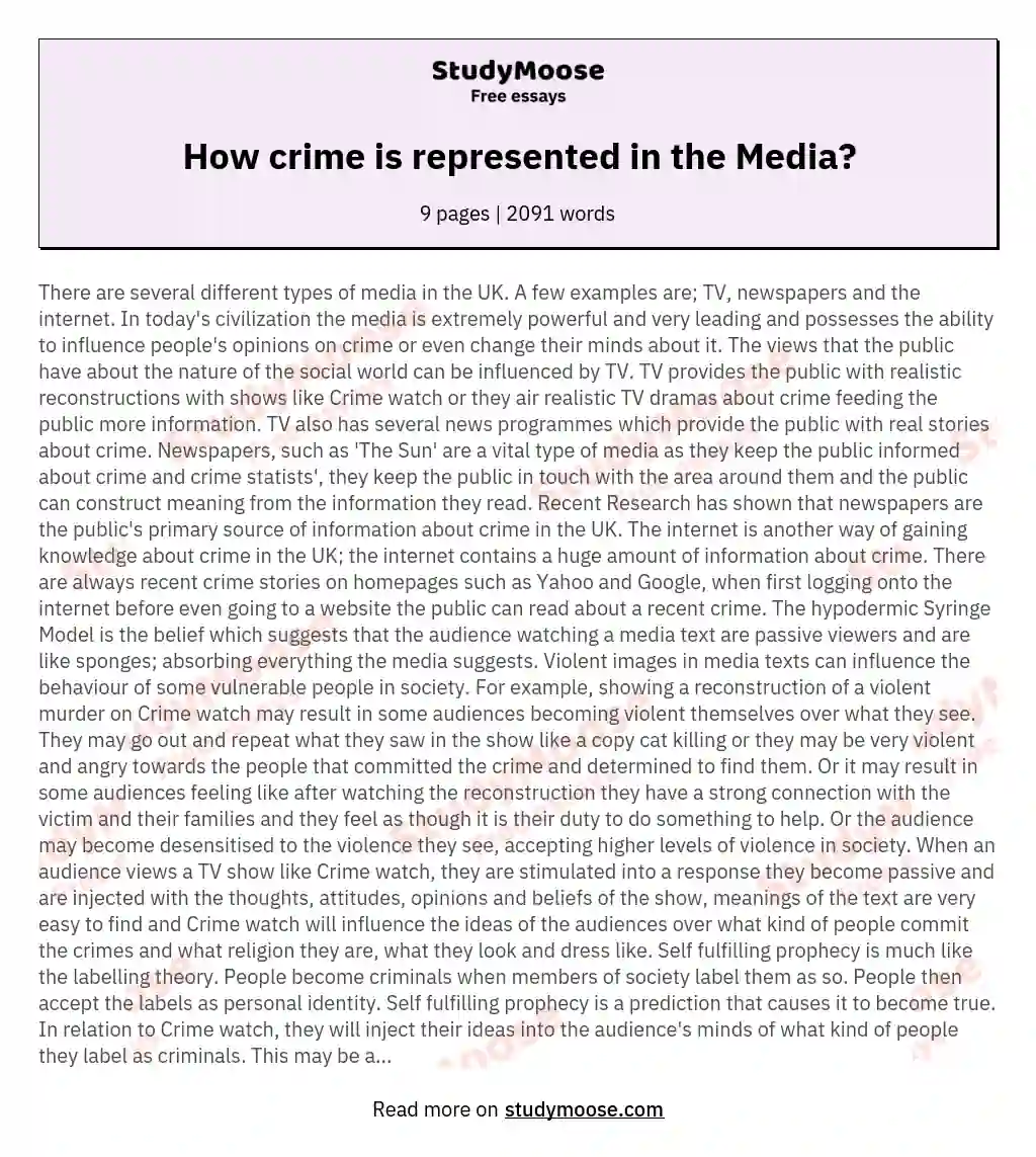 How crime is represented in the Media? essay