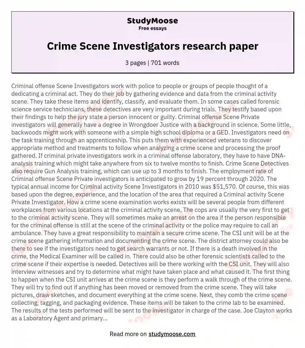 Crime Scene Investigators research paper essay
