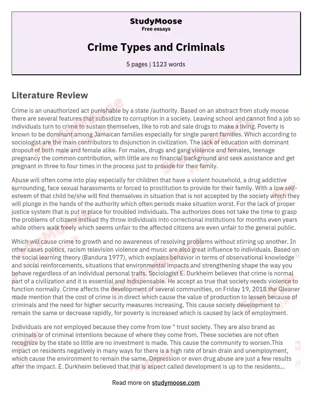 Crime Types and Criminals essay