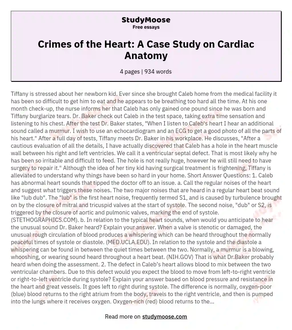 Crimes of the Heart: A Case Study on Cardiac Anatomy essay