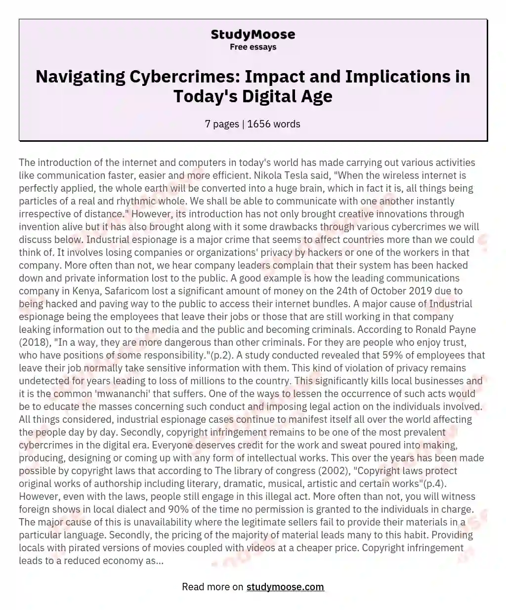 Navigating Cybercrimes: Impact and Implications in Today's Digital Age essay