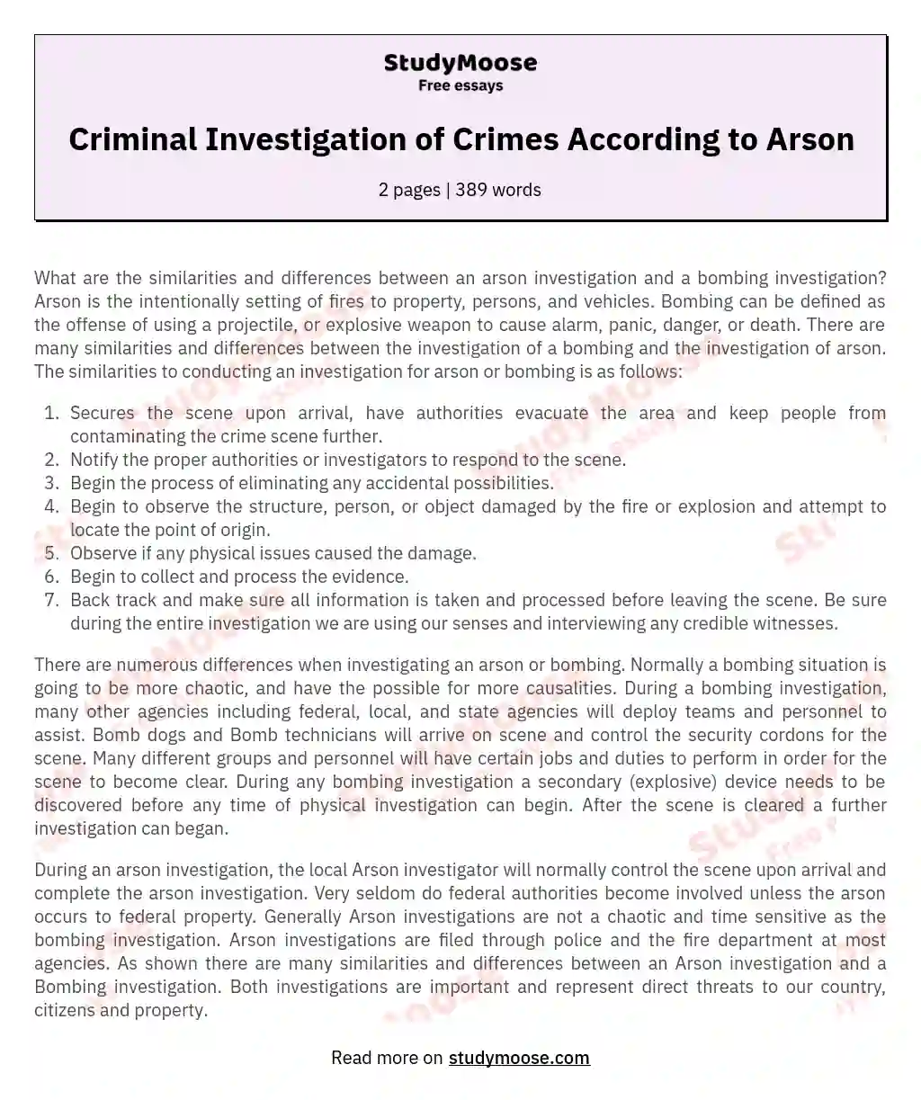 Criminal Investigation of Crimes According to Arson