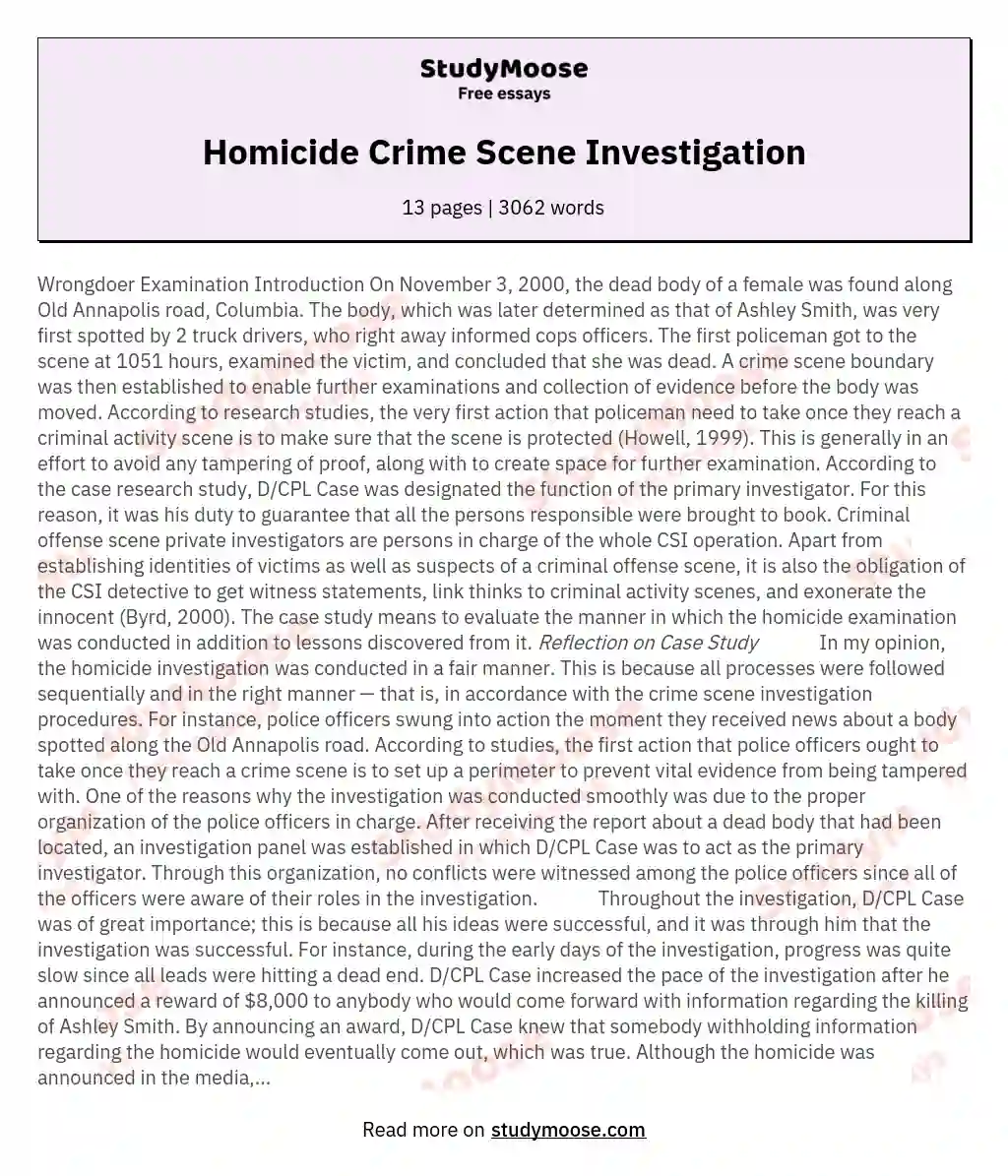 Homicide Crime Scene Investigation essay