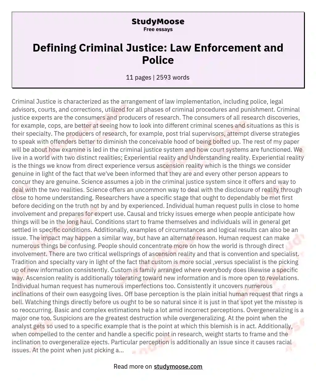 Defining Criminal Justice: Law Enforcement and Police