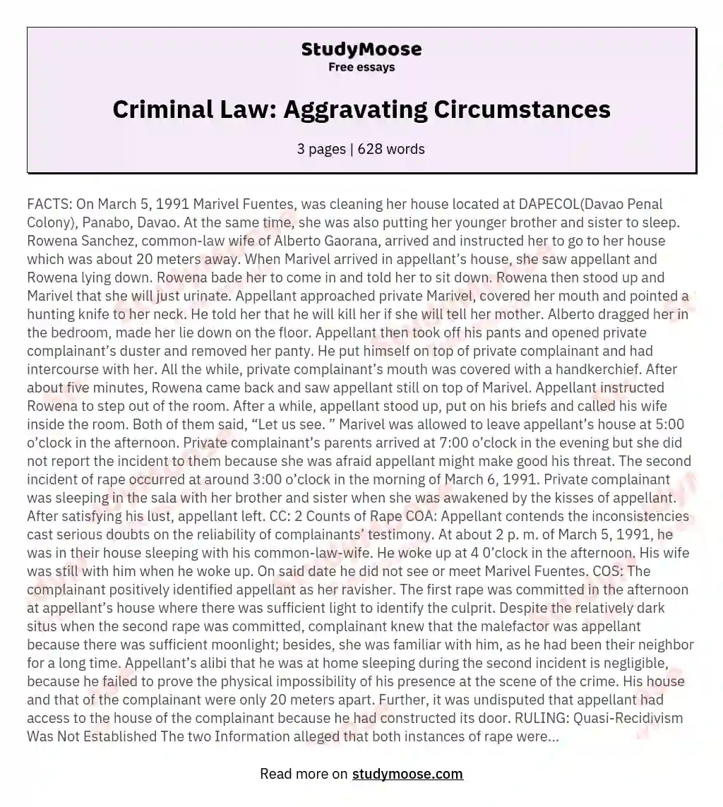 Criminal Law: Aggravating Circumstances essay