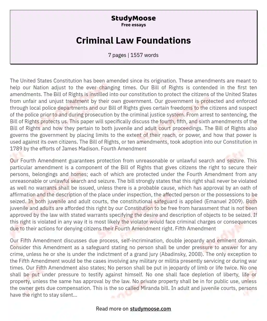 Criminal Law Foundations essay