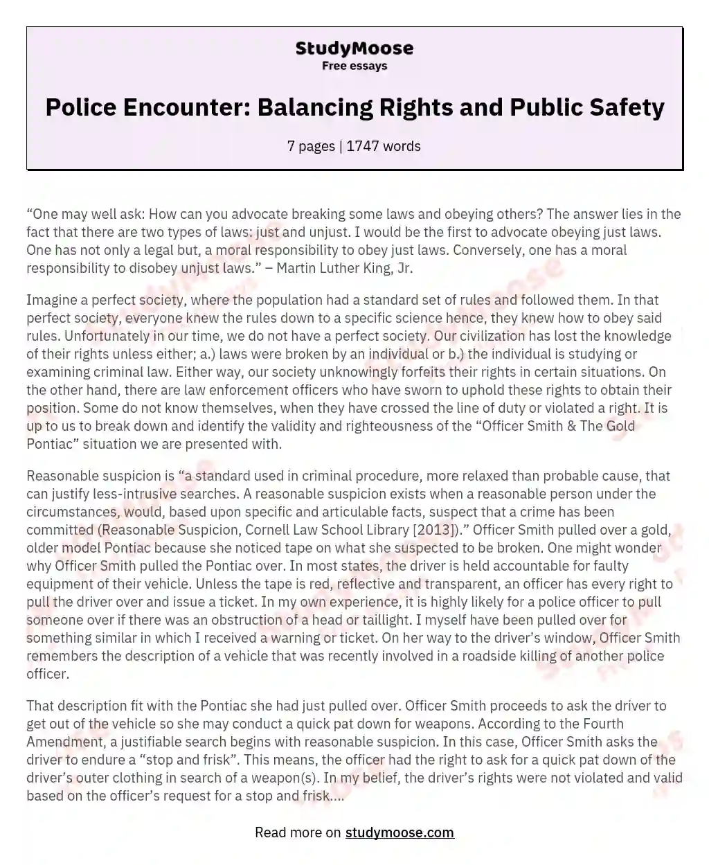 Police Encounter: Balancing Rights and Public Safety essay