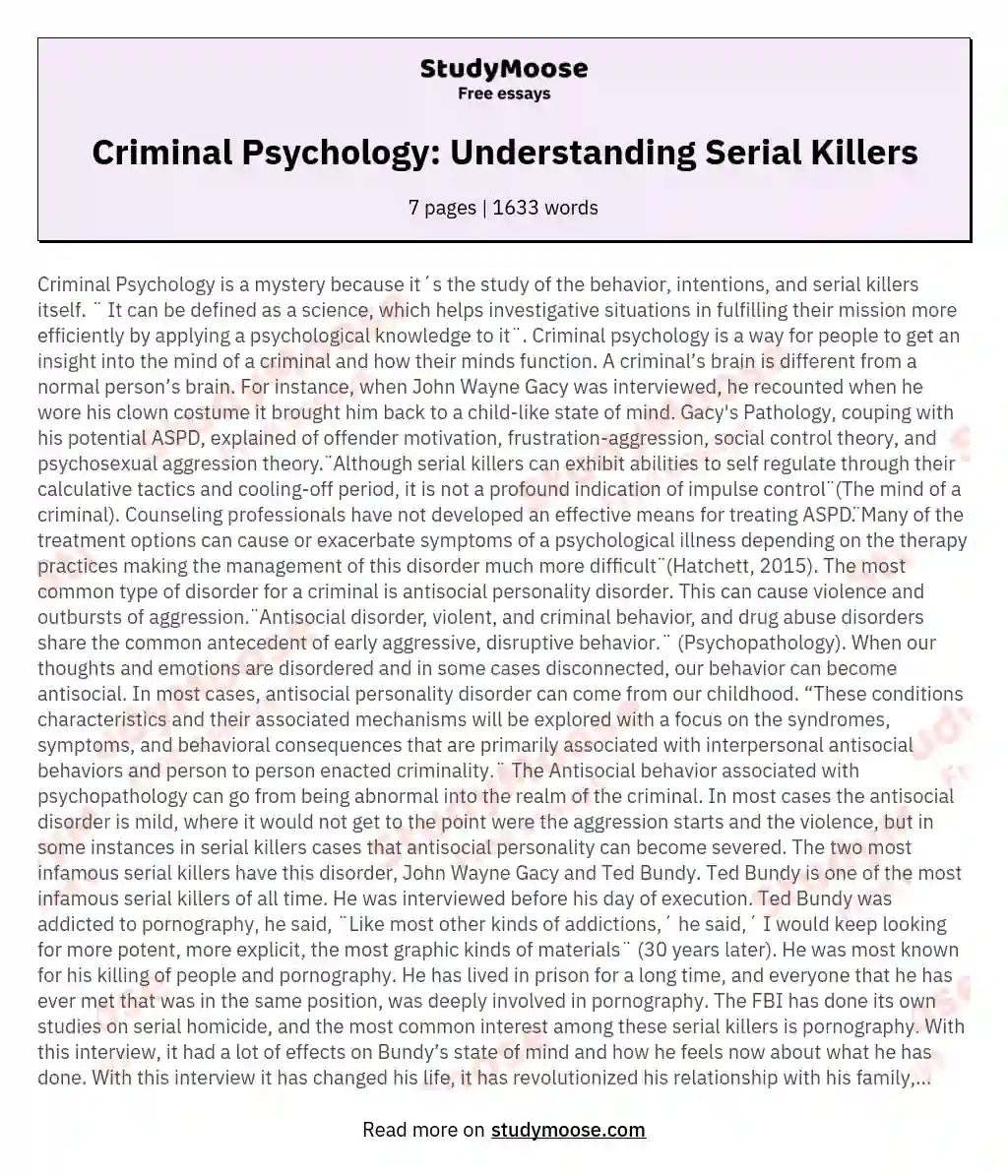 Criminal Psychology: Study of the Behavior, Intentions, and Serial Killers Itself