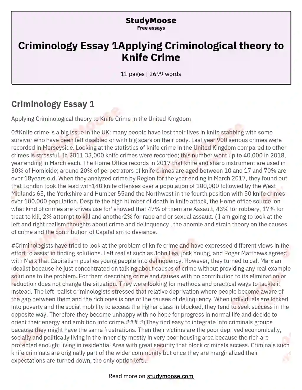 Criminology Essay 1Applying Criminological theory to Knife Crime essay