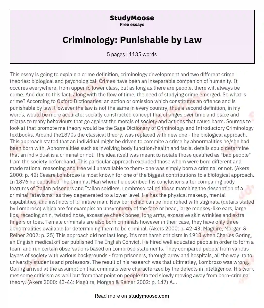 Criminology: Punishable by Law essay