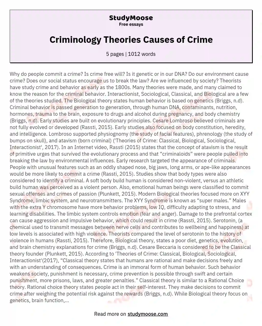 Criminology Theories Causes of Crime essay