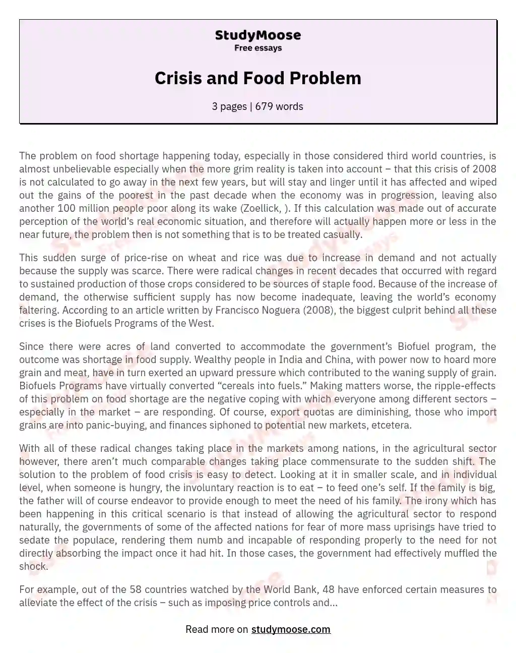 essay on the food crisis