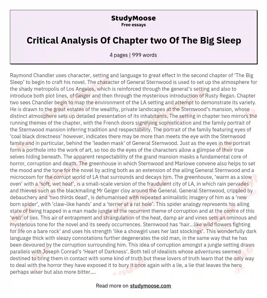 Critical Analysis Of Chapter two Of The Big Sleep essay