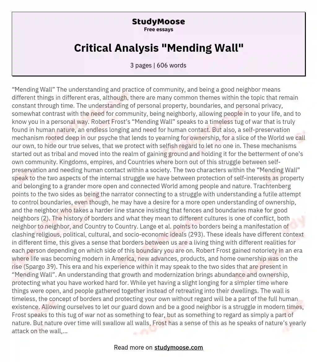 Critical Analysis "Mending Wall"