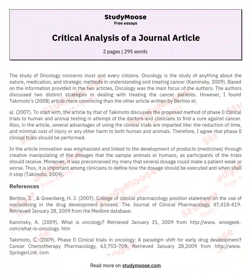 critical analysis of an article essay examples