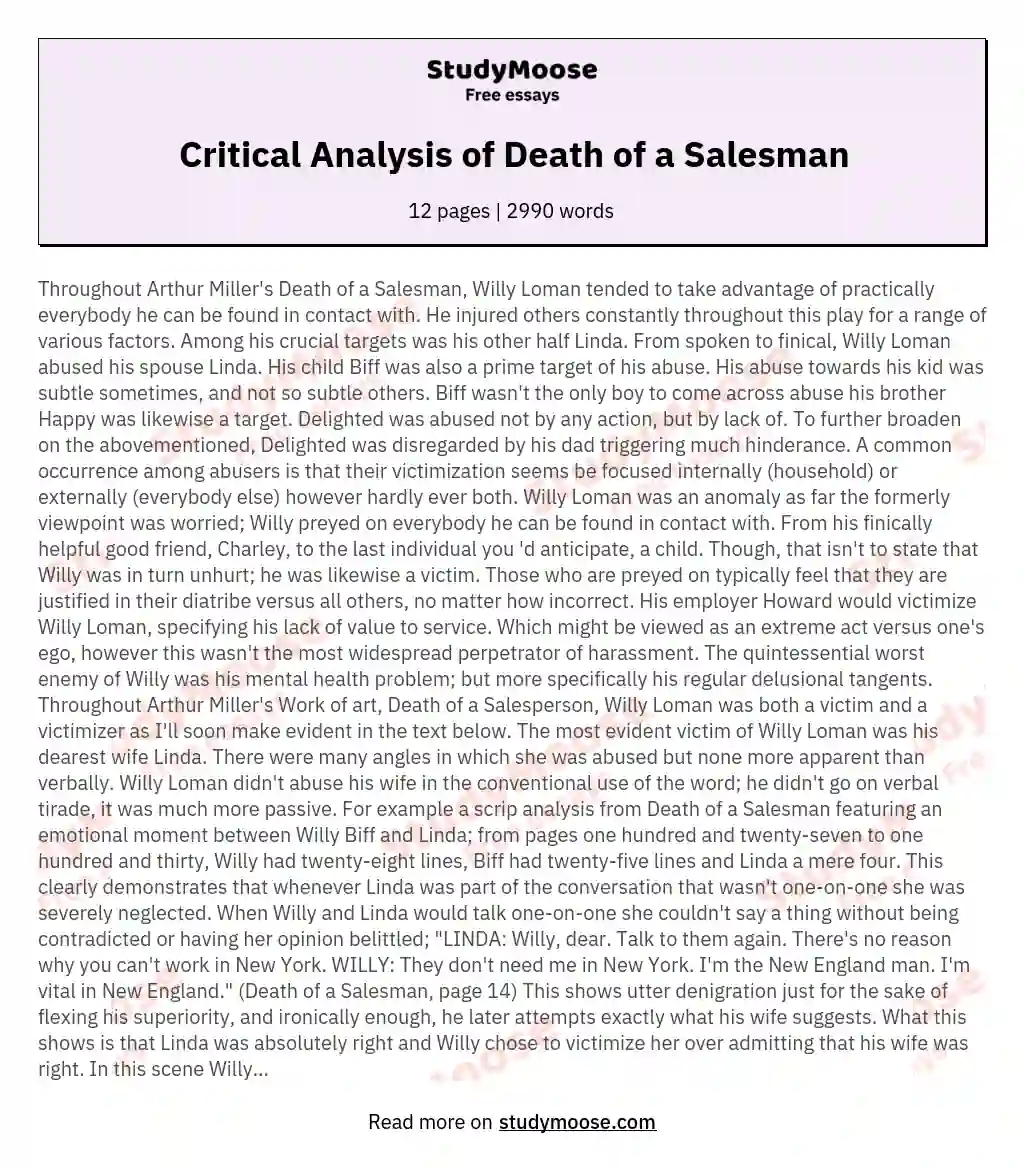 Critical Analysis of Death of a Salesman