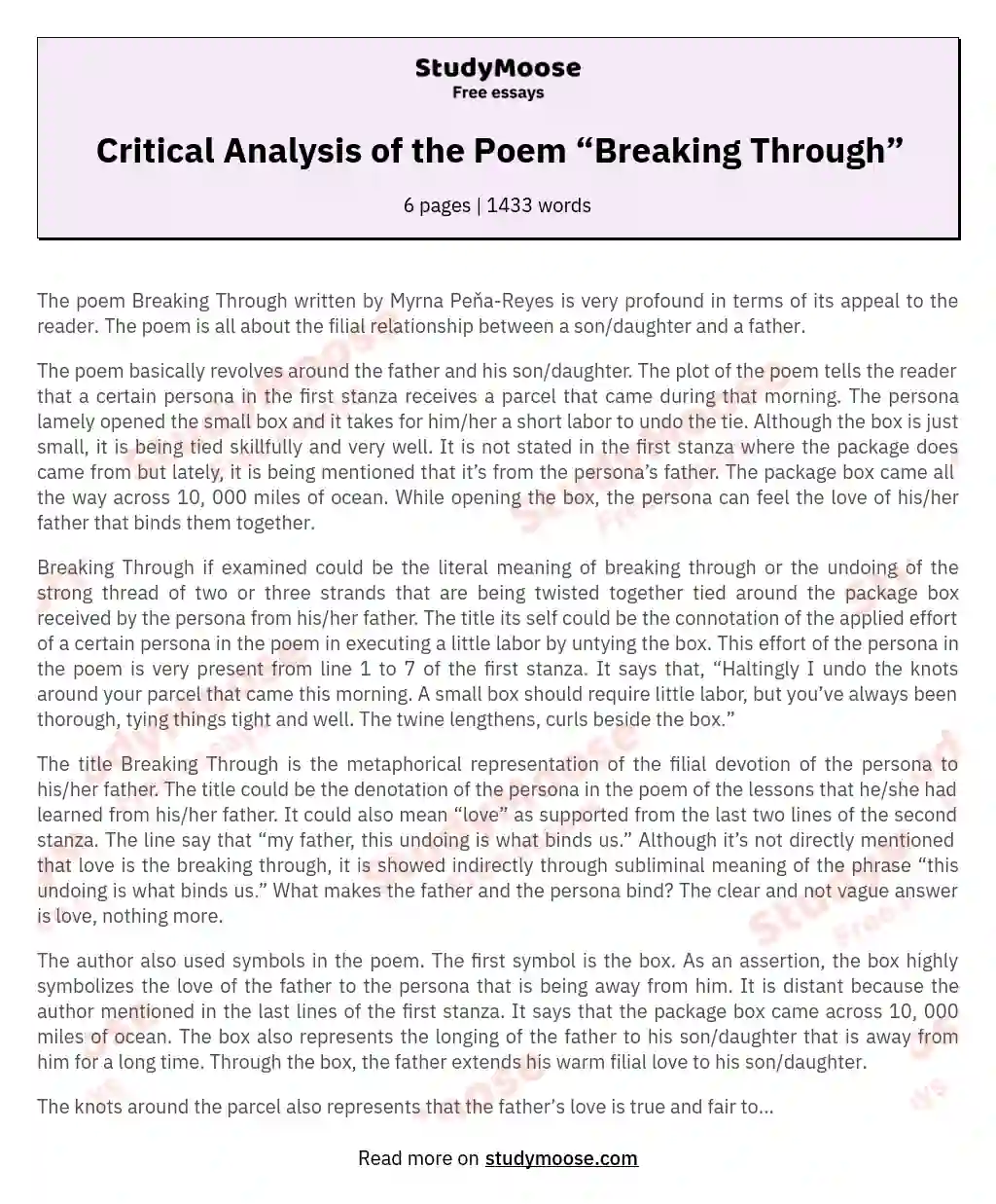 Critical Analysis of the Poem “Breaking Through”