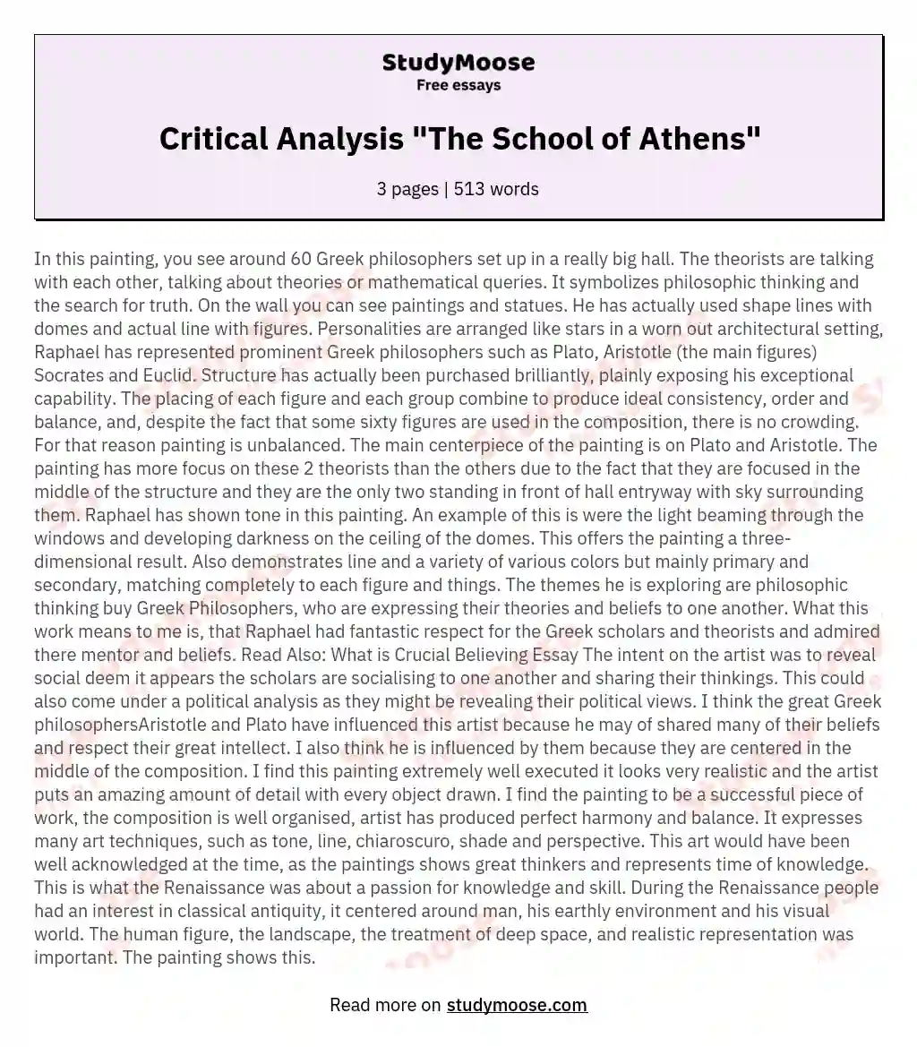 Critical Analysis "The School of Athens" essay