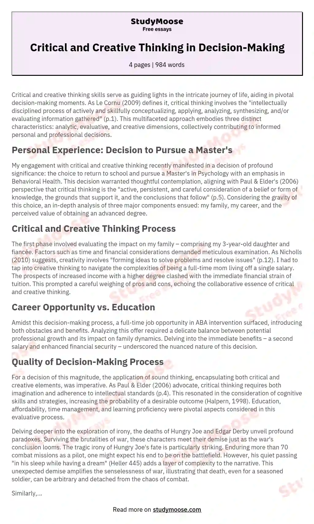 business studies grade 10 creative thinking essay