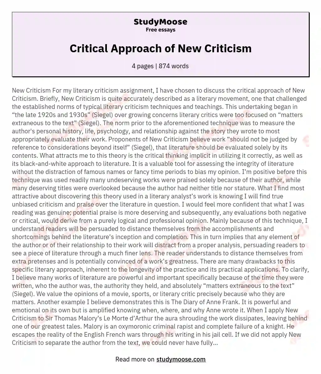 Critical Approach of New Criticism