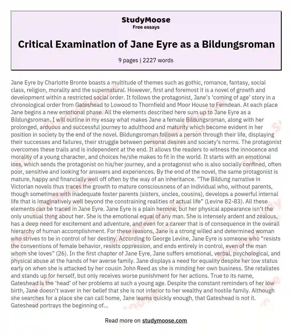 Critical Examination of Jane Eyre as a Bildungsroman