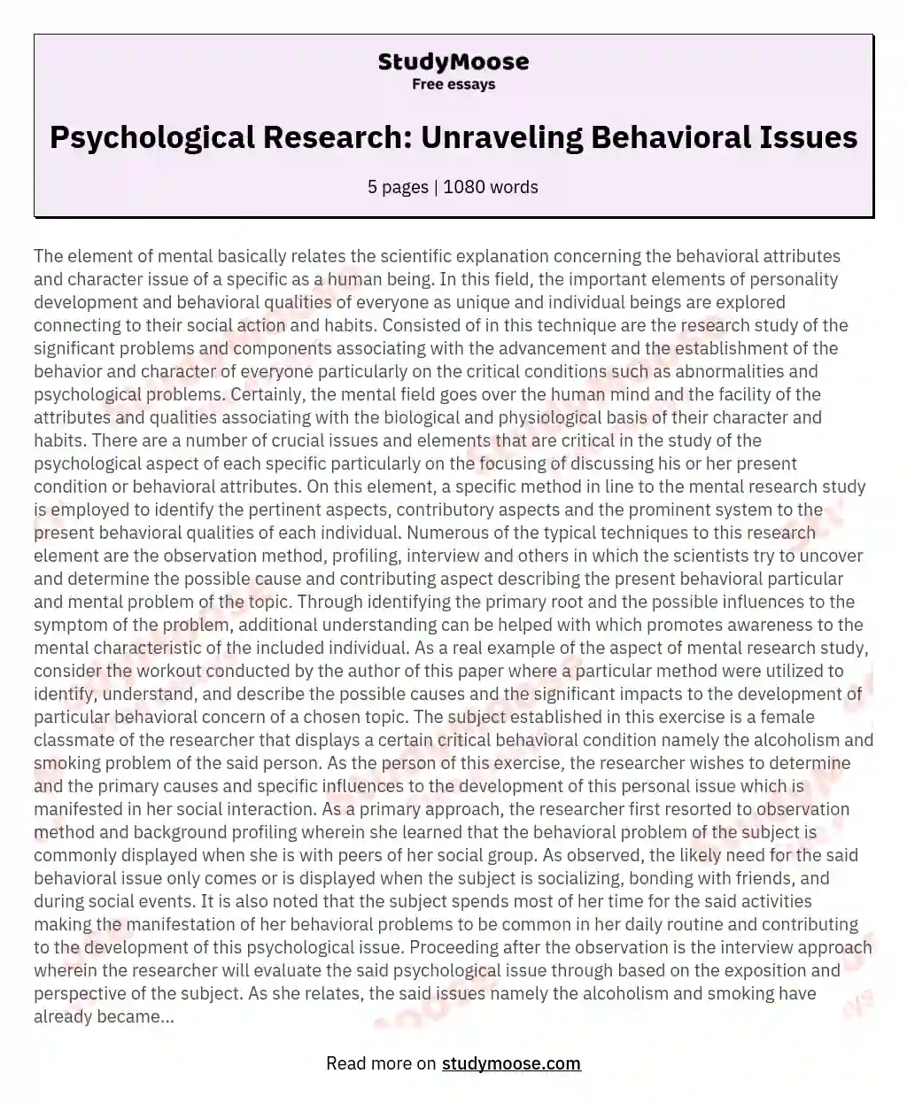 Psychological Research: Unraveling Behavioral Issues essay