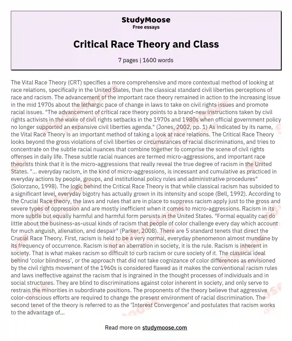 Critical Race Theory and Class essay