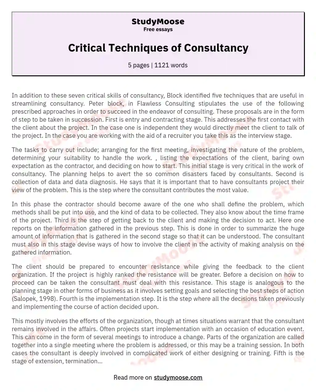 Critical Techniques of Consultancy