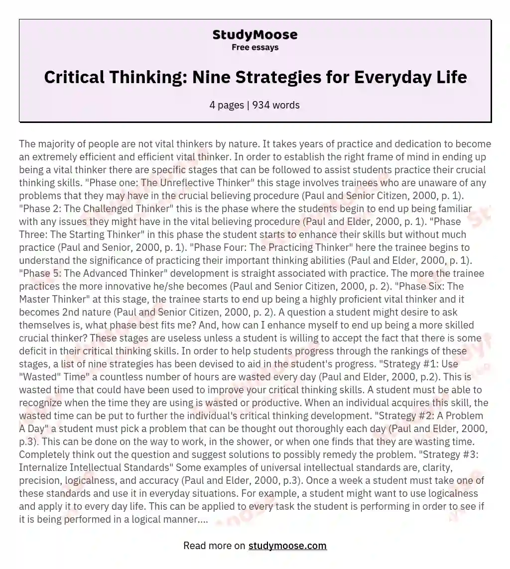 Critical Thinking: Nine Strategies for Everyday Life