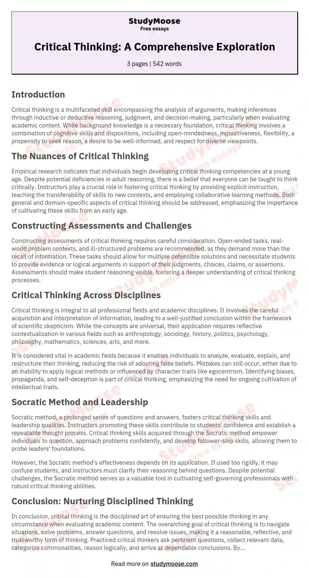 essay based on critical thinking
