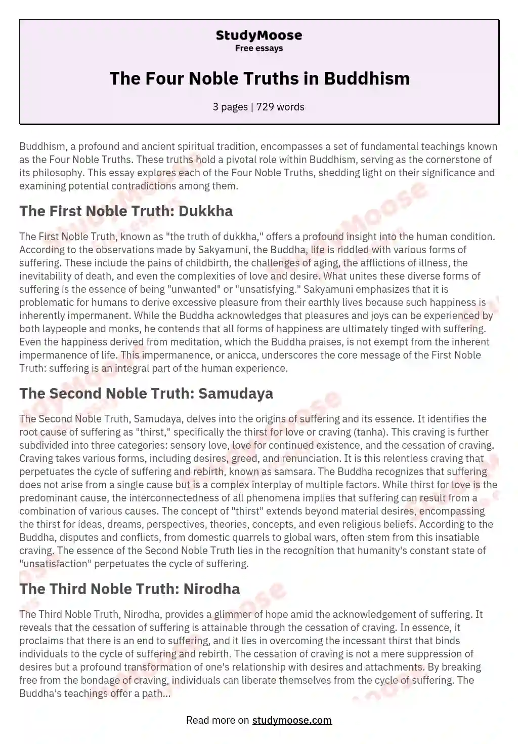 The Four Noble Truths in Buddhism essay